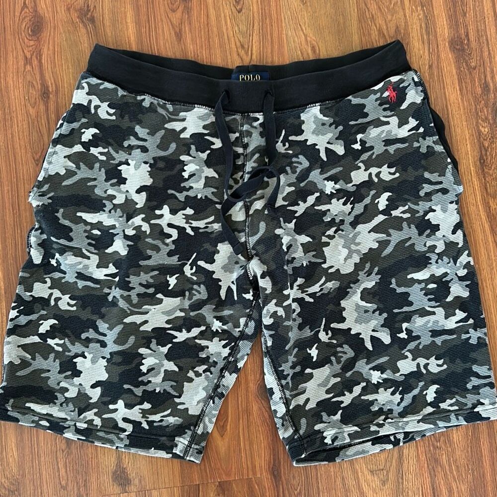 Polo Ralph Lauren men's knit gray and black camo waffle knit short size L mens